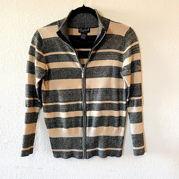 Questions Sweaters - Questions Petites full zip cardigan sweater size PM black gold glitter holidays